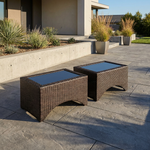 2 x Savannah woven rectangular resin low tables (Java) New - TAG 1097