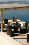 Savannah woven circular dining table 48” - with umbrella / parasol hole, armchairs not included / Java weave and Graphite frame / Ex-display - TAG 1101