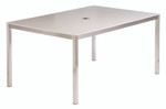 Equinox rectangular dining table 150 with parasol hole, brand new, discontinued stock (stainless steel frame and ivory ceramic top) - TAG 263