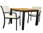 3 piece set two Cayman stacking armchairs with an Aura 35” square dining table - with umbrella / parasol hole / Pearl and Graphite / Ex-display - TAG 386