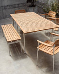 Layout dining set, 1 x table 260, 5 x stacking armchairs and 1 x 200 bench / Arctic White frames and teak top, seats and arm rests / Ex-display, like new condition - TAG 4045