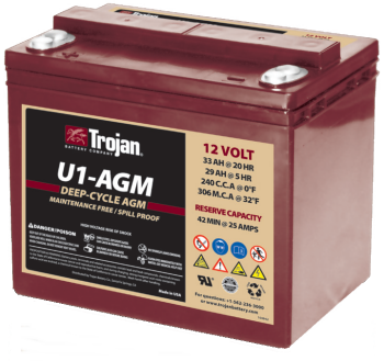 Trojan U1-AGM Sealed AGM 12V 33Ah Battery - Solaris