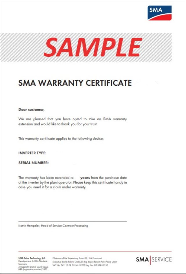 SMA Sunny Boy 10kW 5-Year Warranty Extension - Solaris