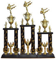 22" ~ 26" Two Column Trophy with Plastic Base, Cup, Kicking Figurine