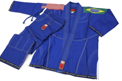GTMA Platinum Brazilian Jiu-jitsu uniform.  Blue with white stitching option shown.