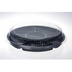 15" Black Round 6 Compartment Food Service Platter