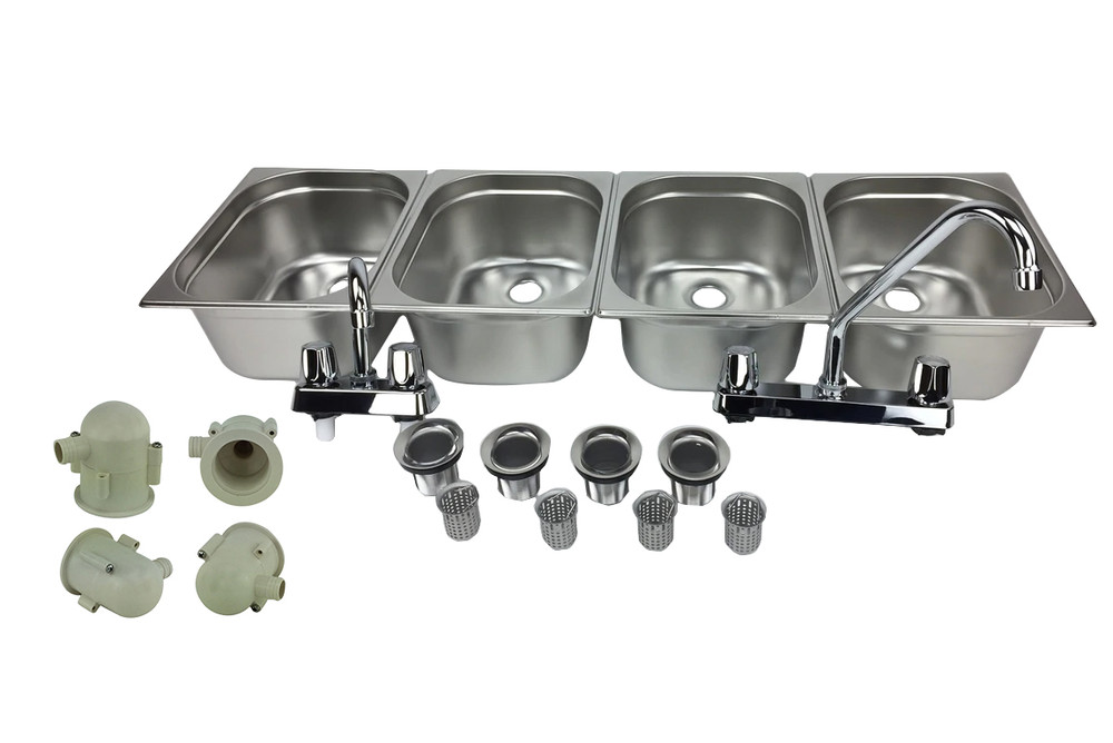 4 Large Compartment Concession Sink Set With Traps & Hand Washing