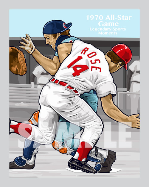 Digital Illustration of one of the All-Time great sports moments, Rose running over Fosse to win the 1970 All-Star Game!!