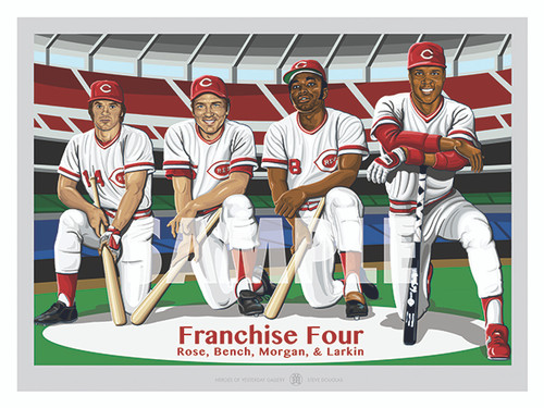 Digital Illustration of Cincinnati's Franchise Four; Hall of Fame Greats Johnny Bench, Joe Morgan, and Barry Larkin and the All-Time Hits Leader Pete Rose!!
