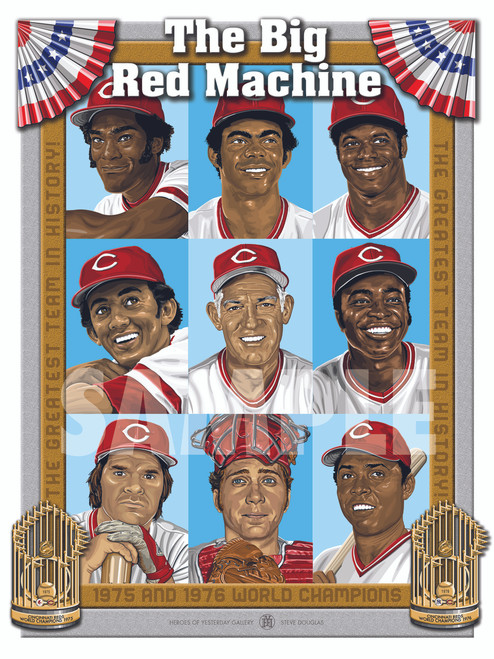 Illustration of one of baseball's best teams ever, the 1975 and 1976 World Champion Big Red Machine!