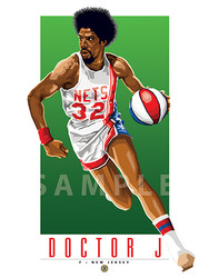 Illustration of one of basketball's  All-Time Greats and Hall of Famer Julius Doctor J Erving.