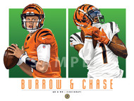 Illustration of Cincinnati's dynamic duo Joe Burrow and Ja’Marr Chase!