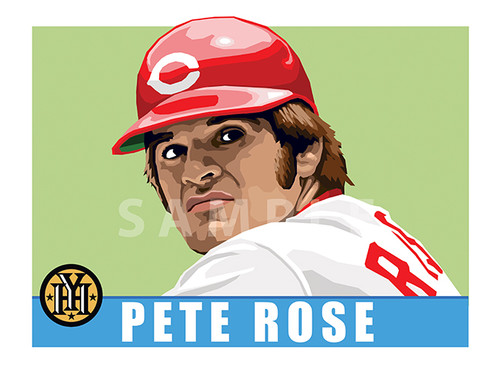 Illustration of Big Red Machine and Cincinnati fan favorite Pete Rose done in the '49 Leaf baseball card style.