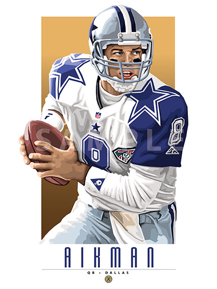 Illustration of one of football's  All-Time Greats and Hall of Famer Troy Aikman.