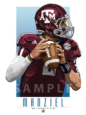 Illustration of one of Texas A&M's  All-Time Greats Johnny Manziel.