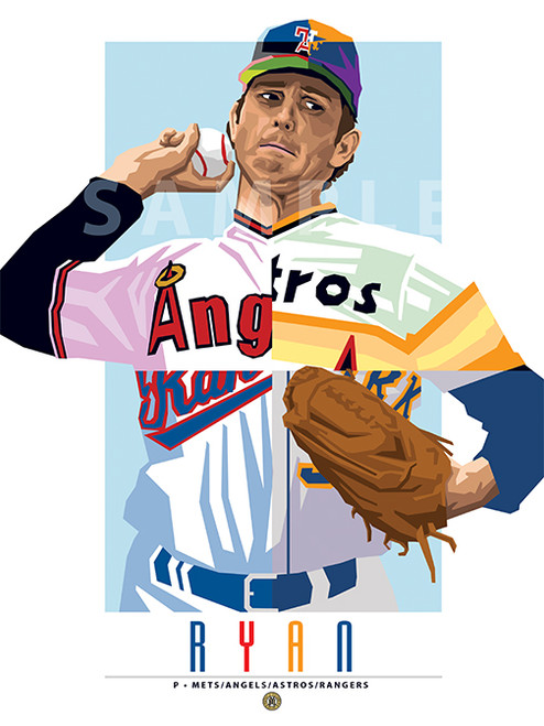 POP ART of All-Time Great and Hall of Fame Great Nolan Ryan featuring the four teams he stared on.