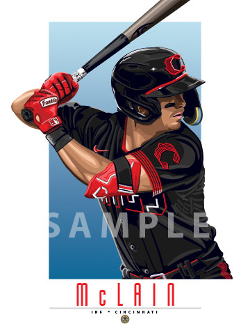 Illustration of one of baseballs most exciting new stars, Cincinnati's rookie sensation and fan favorite Matt McLain in the new City Connect jersey!
