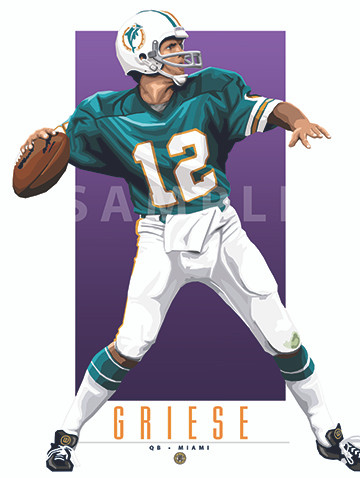 Illustration of one of football's  All-Time Greats and Hall of Famer Bob Griese.