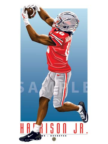 Illustration of one of college football's most exciting new stars, Ohio State's Marvin Harrison, Jr.