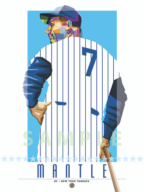 Hit a homer with your home decor!

Our Mickey Mantle of the New York Yankees illustration is the perfect way to show off your love of our great American pastime. This design comes in a standard 12” x 16” size that is easy to frame for your man cave, office, or wherever else you might need show off your love for the sport.

Each print comes to you in mint condition, professionally printed on a heavyweight cover stock.

This print is a great gift idea for Christmas, Father's Day, Mother's Day, Valentine's Day, Birthday or Anniversary!

HIGHLIGHTS:
- Player: Mickey Mantle
- Team: NEW YORK YANKEES
- Sport: Baseball