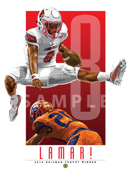 Score a touchdown with your home decor!

Our Lamar Jackson illustration is the perfect way to show off your love of football. This design comes in a standard 12” x 16” size that is easy to frame for your man cave, office, or wherever else you might need to show off your love for the sport.

Each print comes to you in mint condition, professionally printed on a heavyweight cover stock paper that is perfect for autographs. 

This print is a great gift idea for Christmas, Father's Day, Mother's Day, Valentine's Day, Birthday or Anniversary!

HIGHLIGHTS:
- Player: Lamar Jackson
- Team: Louisville
- Sport: Baseball
- Great For Autographs