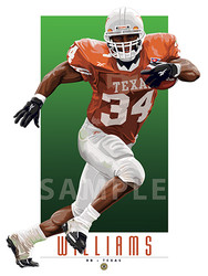 Digital Illustration of college football all-time fan favorite Ricky Williams of Texas.
Each print comes to you in mint condition, professionally printed on a heavyweight cover stock paper that is perfect for autographs. 

This print is a great gift idea for Christmas, Father's Day, Mother's Day, Valentine's Day, Birthday or Anniversary!