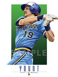 Illustration of one of baseball's  All-Time Greats and Hall of Famer Robin Yount of the Milwaukee Brewers.

Each print comes to you in mint condition, professionally printed on a heavyweight cover stock paper that is perfect for autographs. 

This print is a great gift idea for Christmas, Father's Day, Mother's Day, Valentine's Day, Birthday or Anniversary!