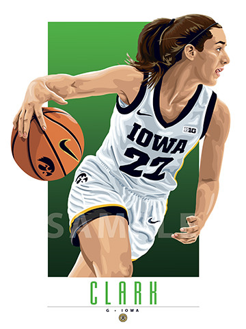 Illustration of one of women's basketball's most exciting new stars and fan favorite, the electrifying Caitlyn Clark!

Each print is in mint condition and professionally printed on heavyweight cover stock paper, perfect for autographs. 

This print is a great gift idea for Christmas, Father's Day, Mother's Day, Valentine's Day, Birthday, Anniversary, or any occasion!