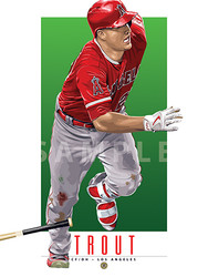 Illustration of one of baseball’s most exciting new stars, Los Angeles Angel’s rookie sensation and fan favorite, the electrifying Mike Trout!

Each print is in mint condition and professionally printed on heavyweight cover stock paper, perfect for autographs. 

This print is a great gift idea for Christmas, Father's Day, Mother's Day, Valentine's Day, Birthday, Anniversary, or any occasion!