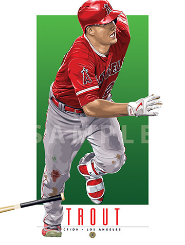 Illustration of one of baseball’s most exciting new stars, Los Angeles Angel’s rookie sensation and fan favorite, the electrifying Mike Trout!

Each print is in mint condition and professionally printed on heavyweight cover stock paper, perfect for autographs. 

This print is a great gift idea for Christmas, Father's Day, Mother's Day, Valentine's Day, Birthday, Anniversary, or any occasion!