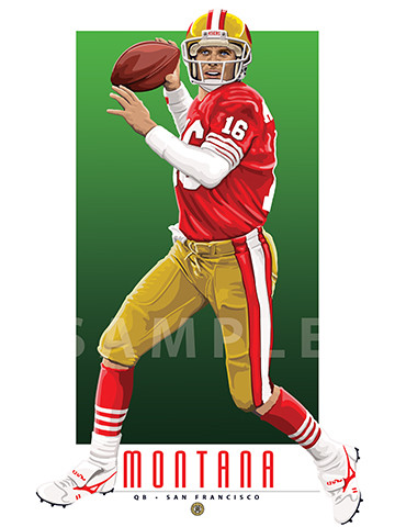 Illustration of a person widely considered one of the greatest quarterbacks of all time Hall of Famer Joe Montana!

Each print is in mint condition and professionally printed on heavyweight cover stock paper, perfect for autographs. 

This print is a great gift idea for Christmas, Father's Day, Mother's Day, Valentine's Day, Birthday, Anniversary, or any occasion!