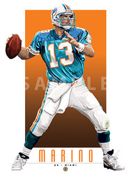 Illustration of a person widely considered one of the greatest quarterbacks of all time Hall of Famer Dan Marino!

Each print is in mint condition and professionally printed on heavyweight cover stock paper, perfect for autographs. 

This print is a great gift idea for Christmas, Father's Day, Mother's Day, Valentine's Day, Birthday, Anniversary, or any occasion!