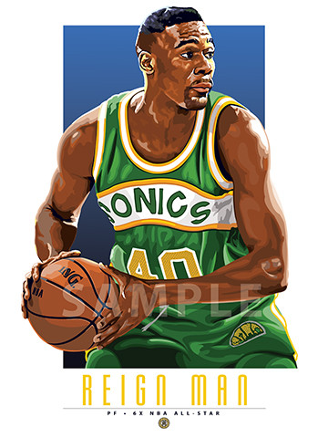 Digital Illustration of all-time fan favorite Shawn "Reign Man" Kemp.

Each print is in mint condition and professionally printed on heavyweight cover stock paper, perfect for autographs. 

This print is a great gift idea for Christmas, Father's Day, Mother's Day, Valentine's Day, Birthday, Anniversary, or any occasion!
