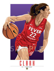 Illustration of one of women's basketball's most exciting new stars and fan favorite, the electrifying Caitlyn Clark of the Indiana Fever!

Each print is in mint condition and professionally printed on heavyweight cover stock paper, perfect for autographs. 

This print is a great gift idea for Christmas, Father's Day, Mother's Day, Valentine's Day, Birthday, Anniversary, or any occasion!