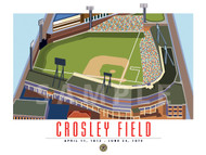 Illustration of one of baseballs most iconic ballparks of the past and home of the first night game in baseball history, Cincinnati's Crosley Field.