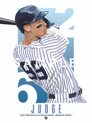 Illustration of one of baseball’s most exciting new stars, celebrating New York Yankees Aaron Judge's season of  62 home runs.