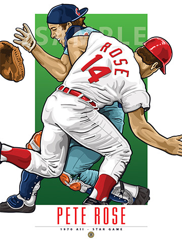 Illustration of one of baseball’s most exciting plays of the 1970 All-Star Game when Pete Rose ran over Ray Fosse.