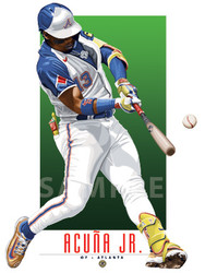Illustration of one of baseballs most exciting new stars,  Ronald Acuña Jr. of the Atlanta Braves.