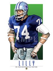 Illustration of one of football's  All-Time Greats and Hall of Famer Bob Lilly of the Dallas Cowboys.