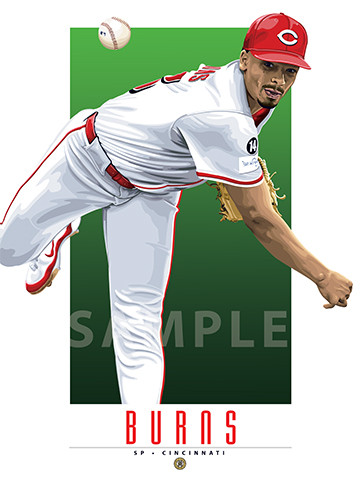 Illustration of one of baseball’s most exciting new stars, Cincinnati Reds' rookie sensation and fan favorite, the electrifying Chase Burns!