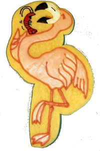 Flamingo eating a shrimp cookie