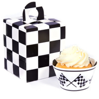 Black and White Checked Cupcake Wrapper & Box Kit