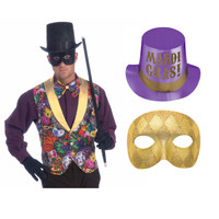 Mardi Gras Jester Hat & Bead Accessory Bundle