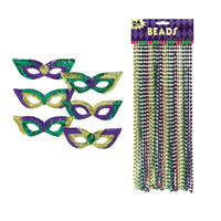 Mardi Gras Party Masks & Beads Accessory Bundle