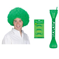St. Patrick's Day Wig, Arm Tattoo & Mustache Pack Accessory Bundle