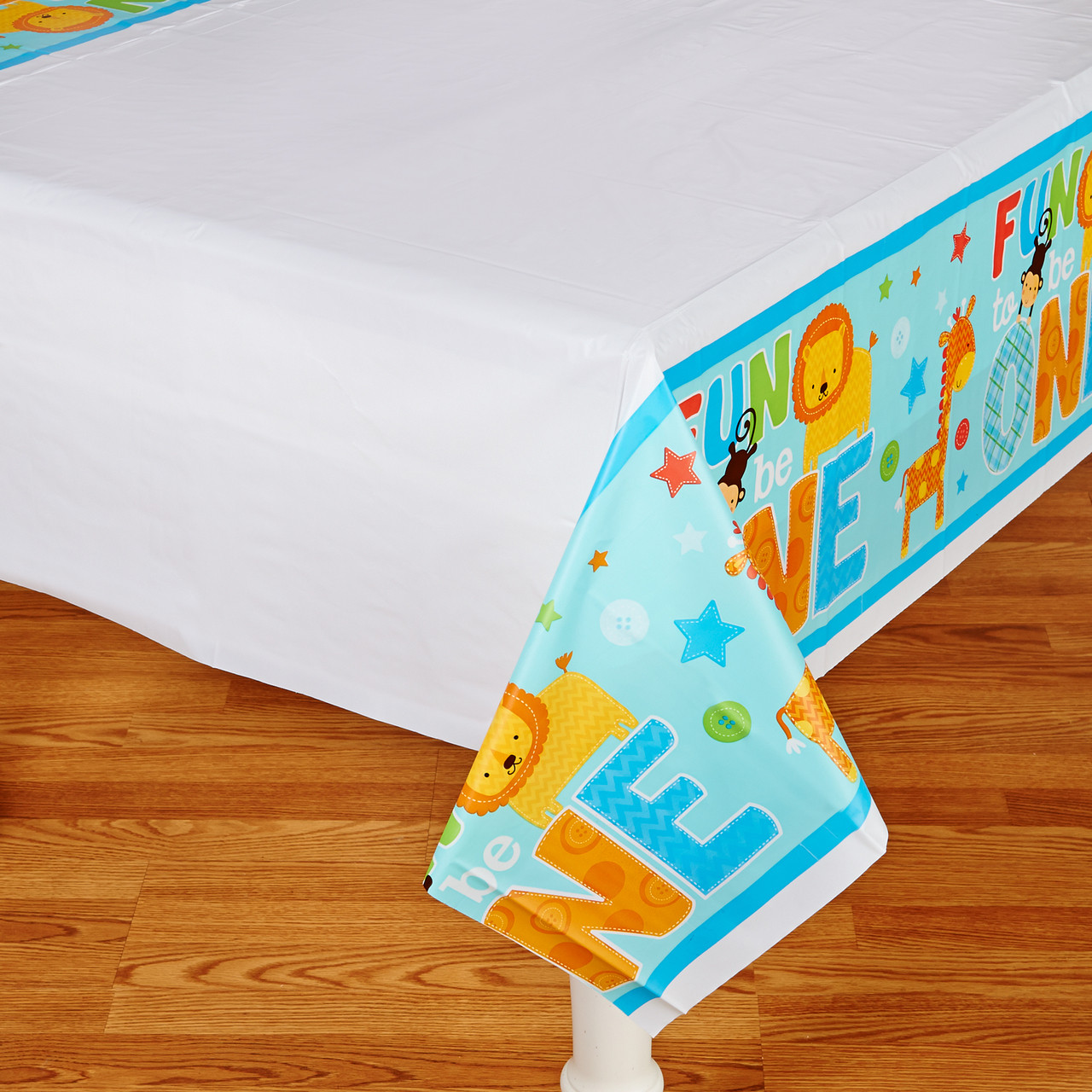 One Is Fun Boy - Tovaglia Di Plastica Per Festa, Tema Ragazzo, Bordo Stampato, Dimensioni 137 X 259 Cm, Articoli Coordinati Disponibili