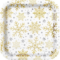 Silver & Gold Holiday Snowflake 9" Dinner Plate (8)