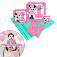 Minnie Mouse 1st Birthday Tableware & High Chair Kit