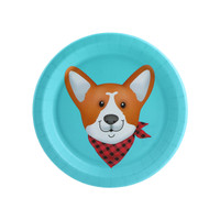 Puppy Dog Paw-ty Blue Corgi Dessert Plate (8)
