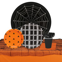 Halloween Black, Orange & White 32 Guest Tableware Kit